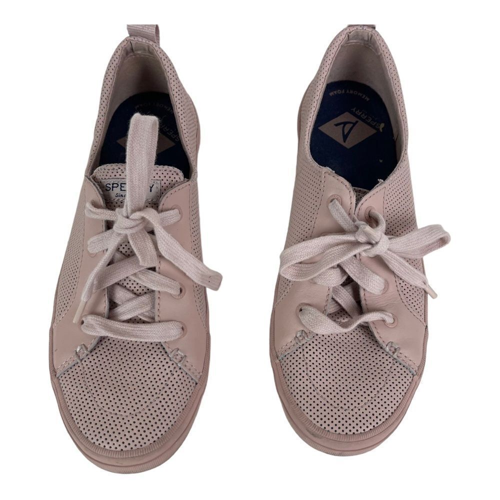 Sperry Women's Crest Vibe Pink Leather Perforated Lace Up Sneakers Shoes Sz 8.5